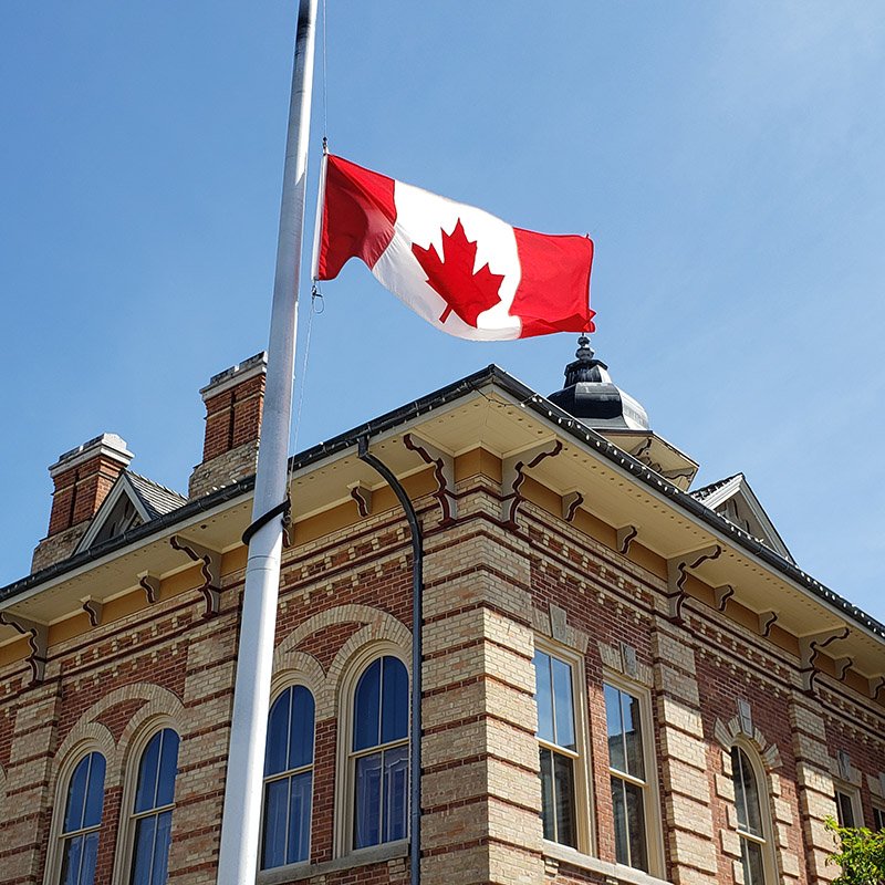 flag at half-mast at Town Hall